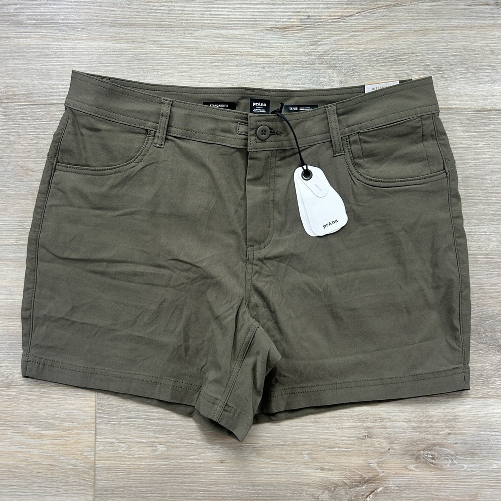 NWT PrAna Women's Size 14 Halle‎ Shorts II  5" Slate Green Slash Pockets Hiking